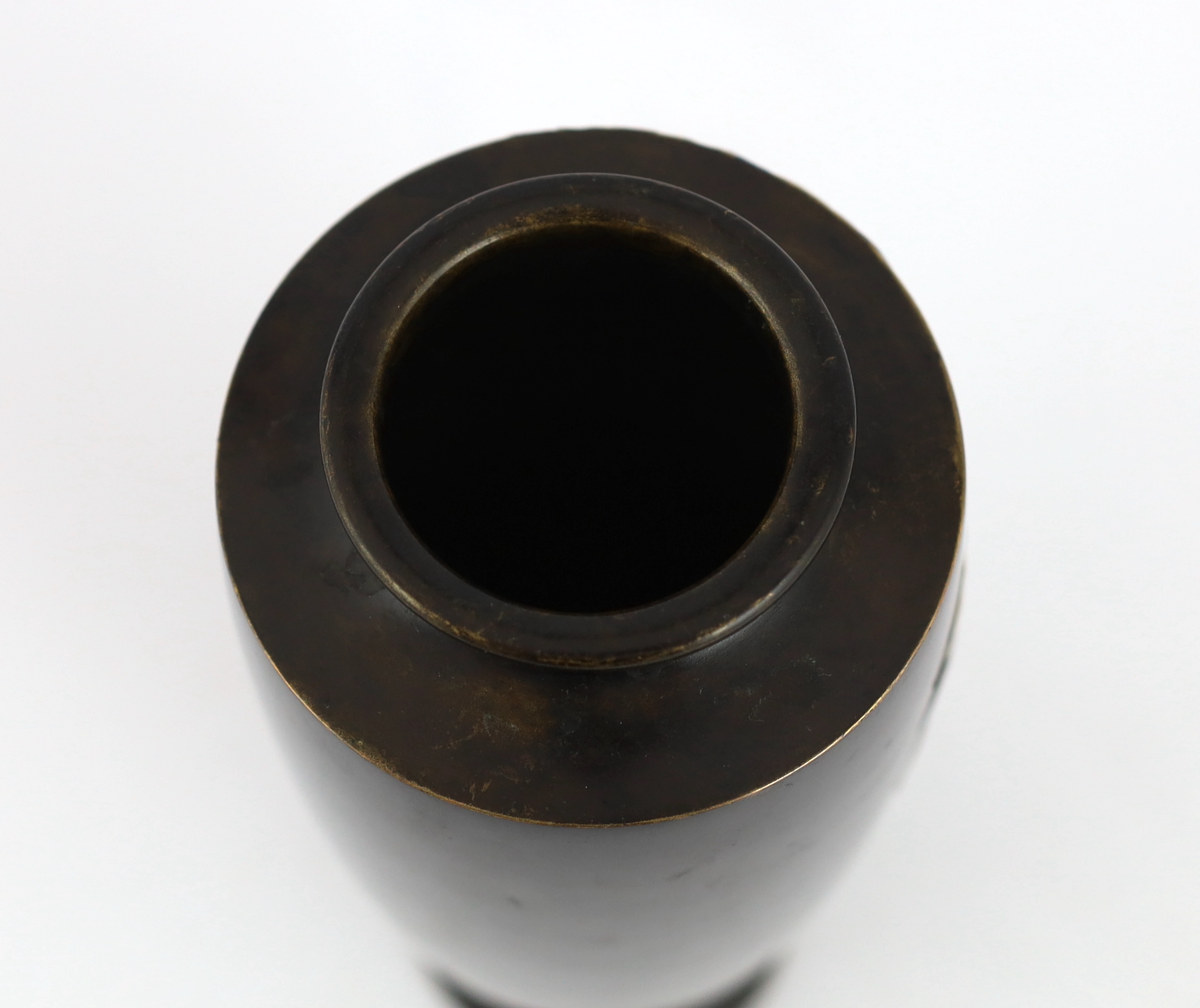 A Japanese bronze, silver and gold overlaid vase, Kyoto Kuroda zo workshop, Meiji period